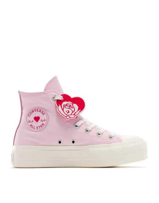Converse Chuck Taylor All Star Lift Hi sneakers in pink with red lace detailing, 3 of 5