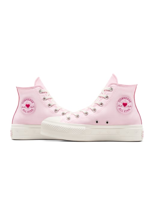 Converse Chuck Taylor All Star Lift Hi sneakers in pink with red lace detailing, 4 of 5