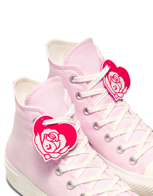 Converse Chuck Taylor All Star Lift Hi sneakers in pink with red lace detailing, 5 of 5
