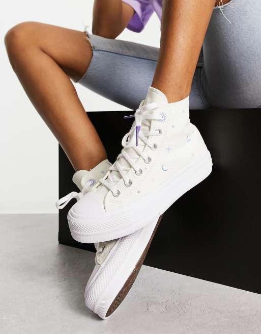 Converse Chuck All Star Lift Hi - Sneakers met plateauzool en geborduurde tijdloze details in wit | ASOS