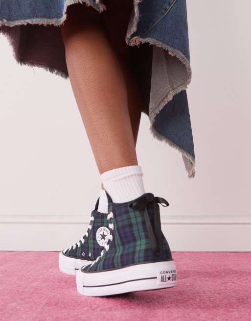 Converse Chuck Taylor All Star Lift Hi sneakers with bow trim in navy plaid print, 4 of 5