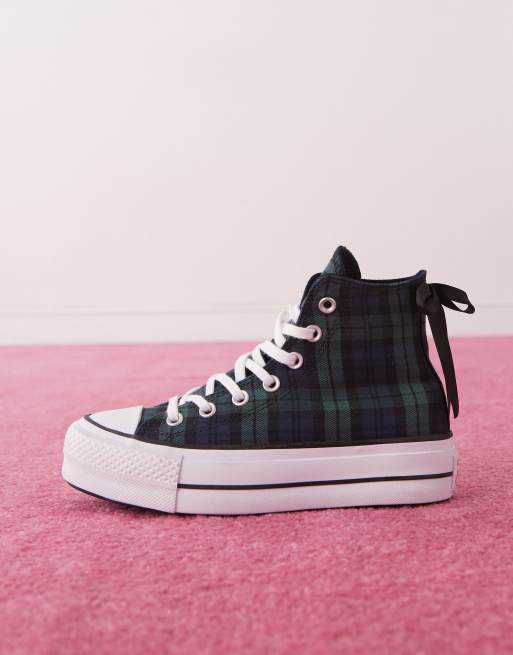 Converse Chuck Taylor All Star Lift Hi sneakers with bow trim in navy plaid print, 5 of 5