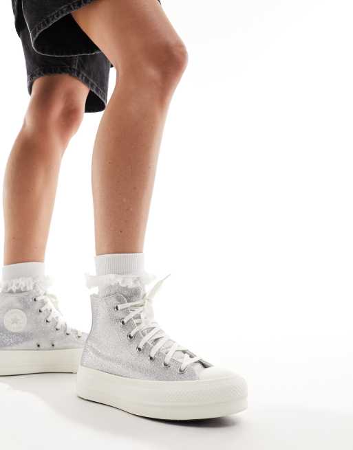 Converse – Chuck Taylor All Star Lift Hi – Srebrne brokatowe buty sportowe za kostkę