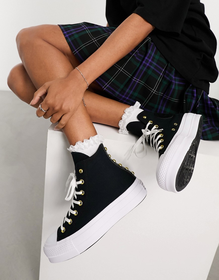 Converse Chuck Taylor All Star Lift Hi studded trainers in black