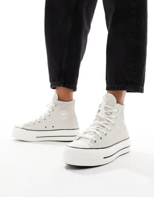 Converse Chuck Taylor All Star Lift Hi suede trainers in egret | ASOS