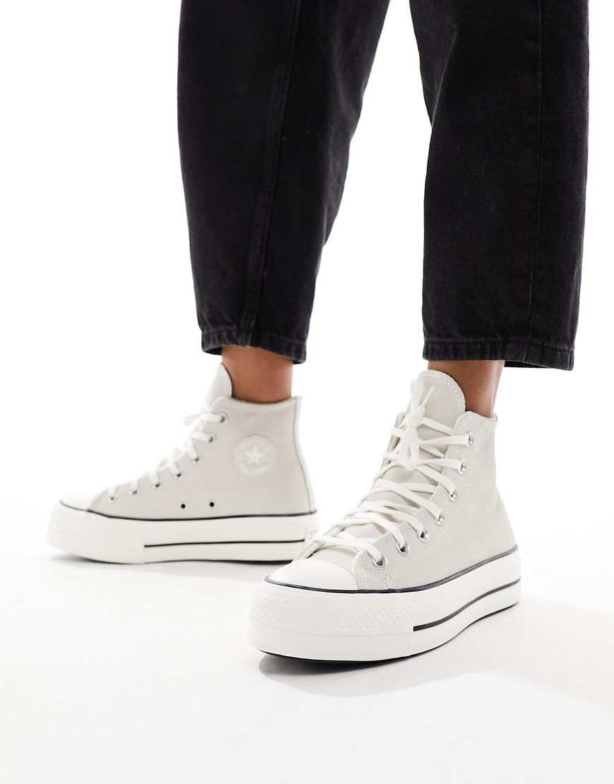 Converse Chuck Taylor All Star Lift Hi suede trainers in egret-White