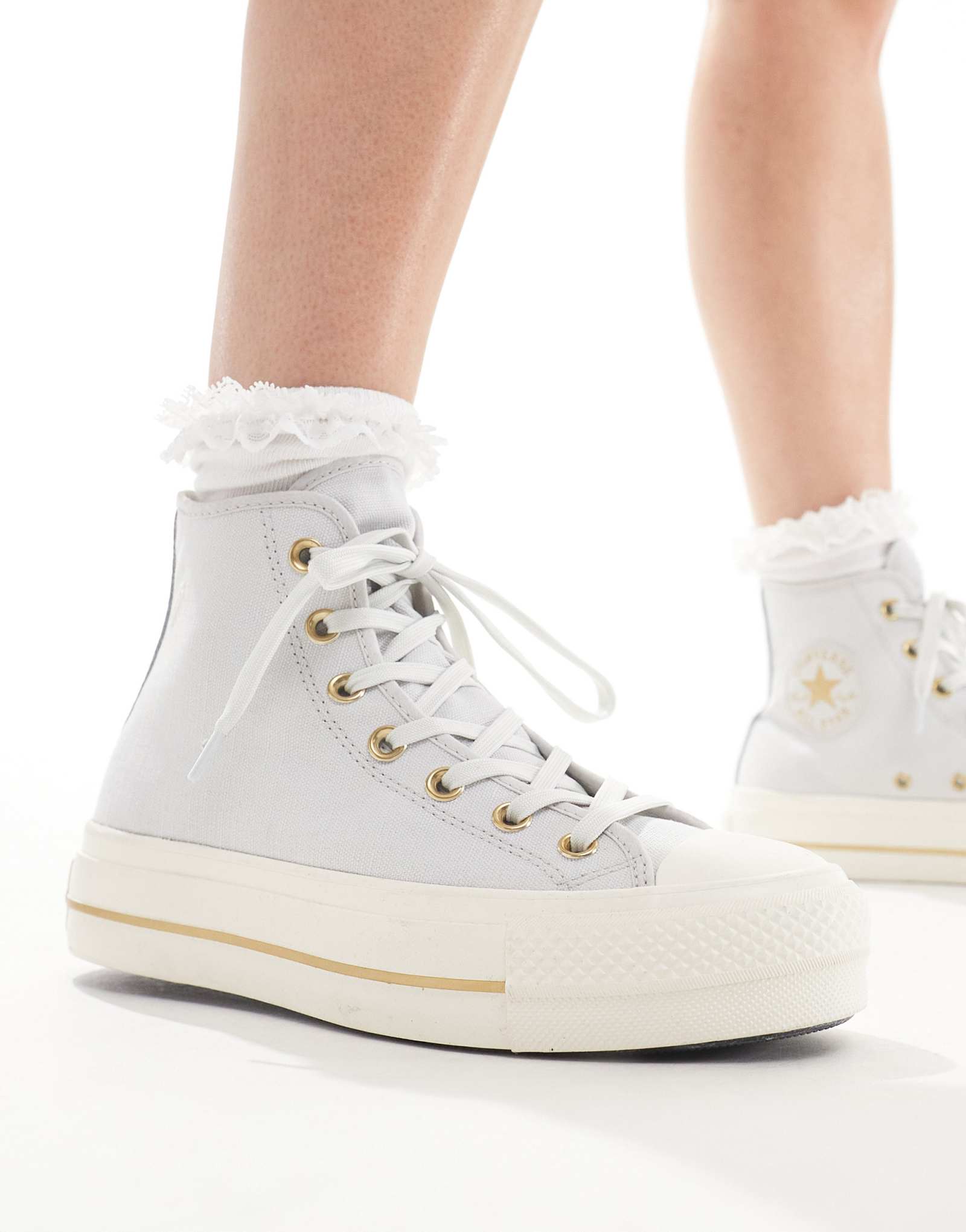 Кеды Converse Chuck Taylor All Star Lift Hi Top серого цвета с золотыми деталями