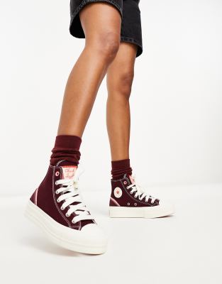 Womens converse burgundy all star best sale two fold hi shearling trainers