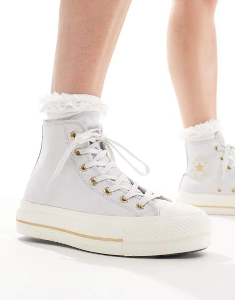 Converse Chuck Taylor All Star Lift Hi trainers in grey with gold details - view 1