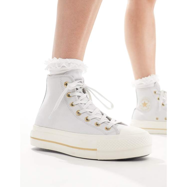 Converse Chuck Taylor All Star Lift Hi trainers in grey with gold details ASOS