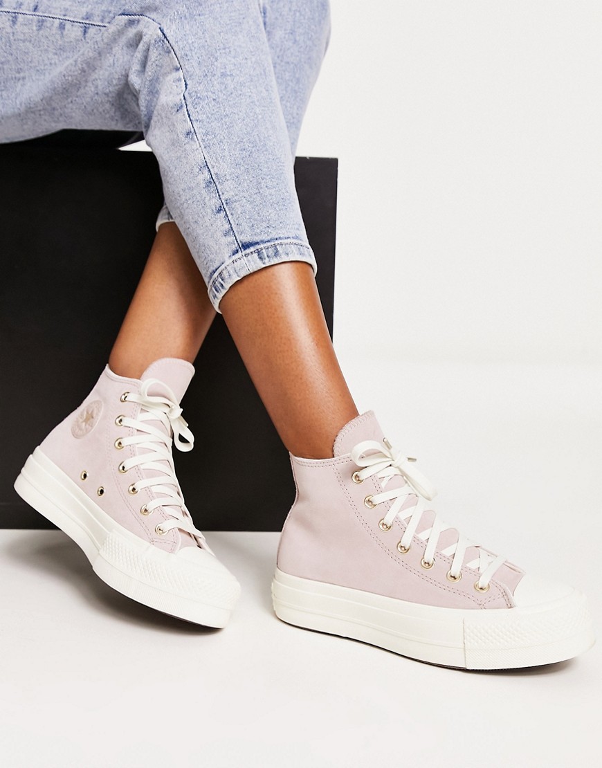 converse chuck taylor all star lift hi trainers in mauve-pink