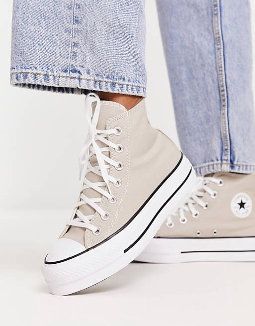 Converse Chuck Taylor All Star Lift Hi trainers in stone | ASOS