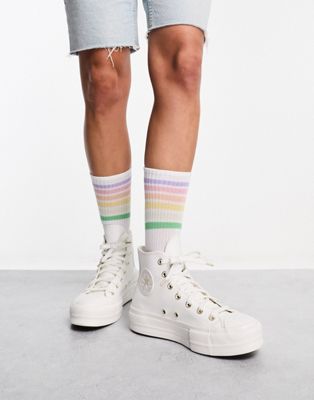 Converse Chuck Taylor All Star Lift Hi trainers in white and gold
