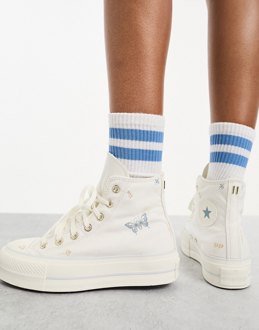 Converse Chuck Taylor All Star Lift Hi trainers in white with embroidery