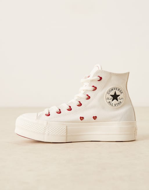 Converse Chuck Taylor All Star Lift Hi trainers with heart detail in white, 2 of 5
