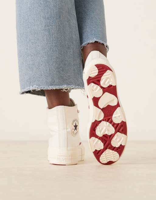 Converse Chuck Taylor All Star Lift Hi trainers with heart detail in white, 4 of 5