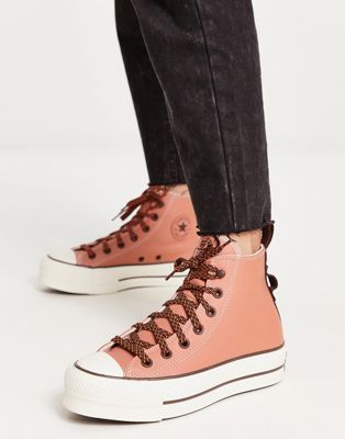 Converse Chuck Taylor All Star Lift Hi trainers with hiking laces in terracotta