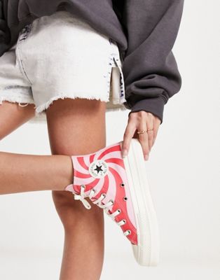 Converse Chuck Taylor All Star Lift Hi platform trainers with swirl in pink