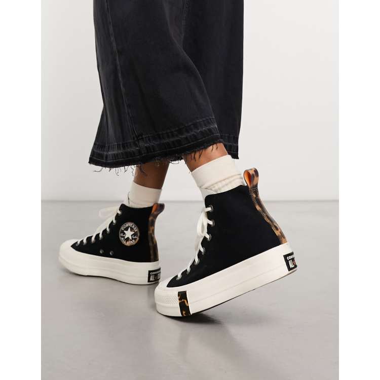 Converse Chuck Taylor All Star lift in black with animal print detailing