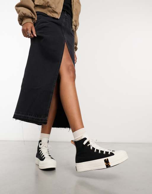 Converse Chuck Taylor All Star lift in black with animal print detailing