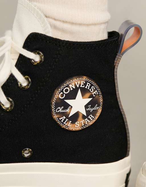 Converse Chuck Taylor All Star lift in black with animal print detailing