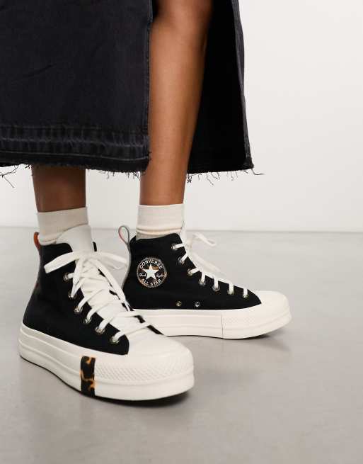 Converse Chuck Taylor All Star lift in black with animal print detailing