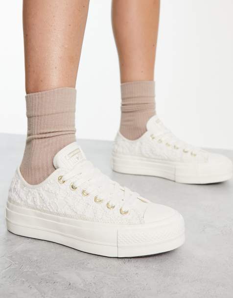 Converse Chuck Taylor All Star Lift Ox crochet trainers in white - view 1