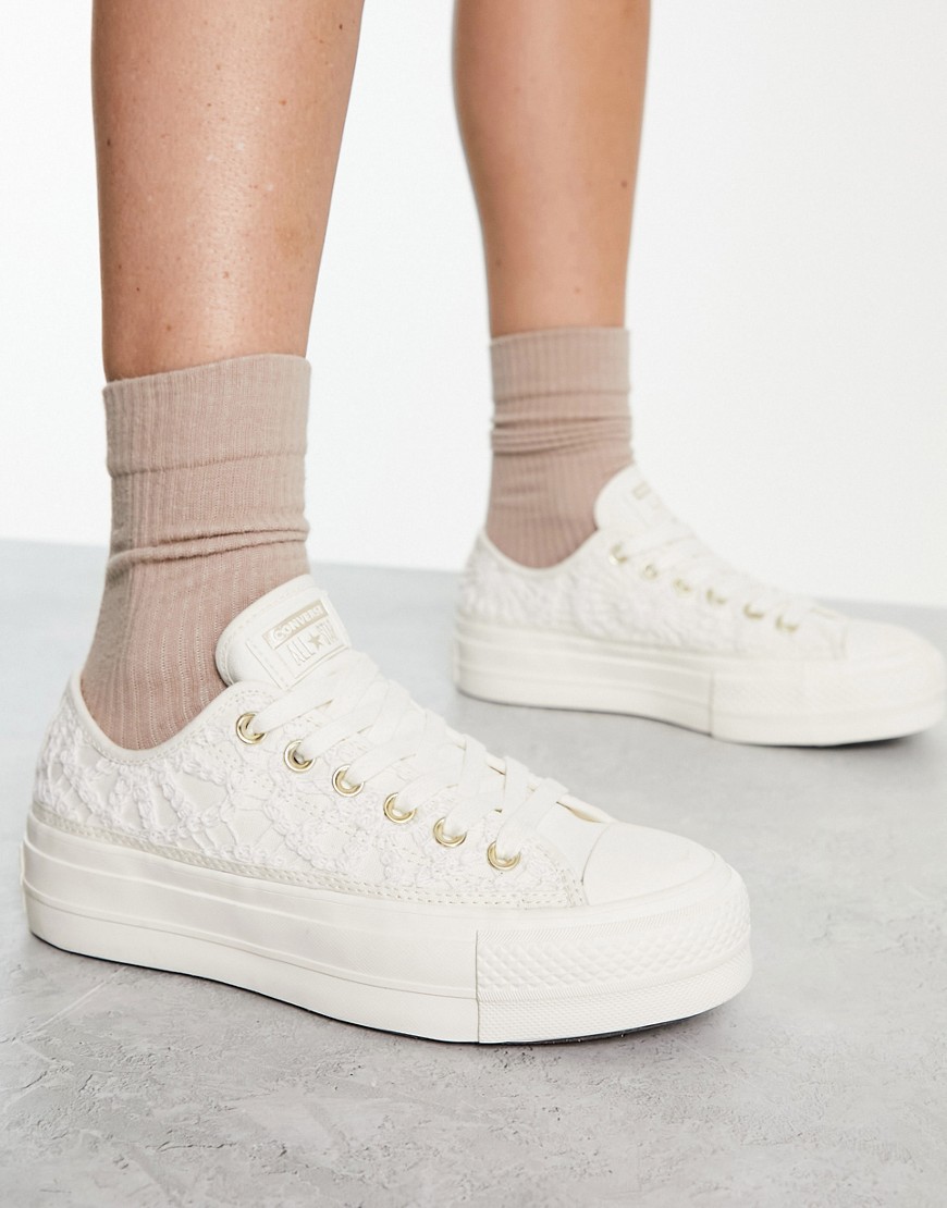 Converse Chuck Taylor All Star Lift Ox crochet trainers in white