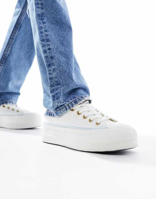 Converse Chuck Taylor - All Star Lift Ox - Hvide flatform-sneakers med syninger, 5 af 5
