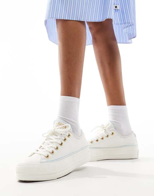 Converse Chuck Taylor - All Star Lift Ox - Hvide og guldfarvede sneakers