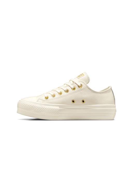 Converse Chuck Taylor All Star Lift Ox platform sneakers in cream with golden hardware, 3 of 5