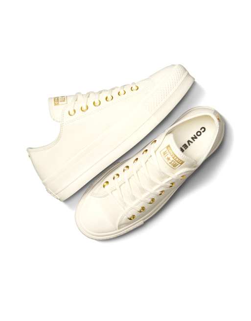 Converse Chuck Taylor All Star Lift Ox platform sneakers in cream with golden hardware, 5 of 5