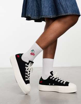 Chuck Taylor All Star Lift Ox Platform sneakers with cherry embroidery in black