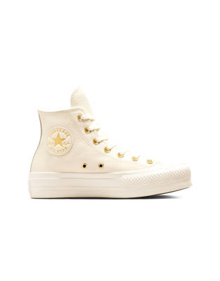 Converse - Chuck Taylor All Star Lift Platform Golden Hits - Sneaker in Reiherweiß/Reiherweiß/Gold mit Plateausohle und ...