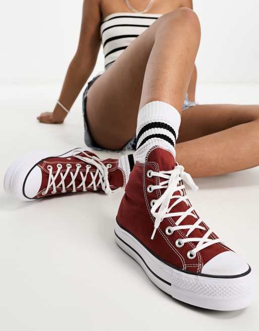 Burgundy high top on sale converse