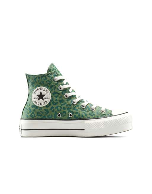 Converse Chuck taylor all star lift platform leopard print in foothill green/vintage white - MGREEN