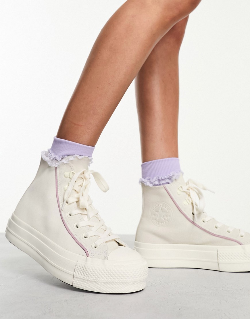 Converse Chuck Taylor All Star Lift Platform Sneakers In Off-white With Lilac Detail