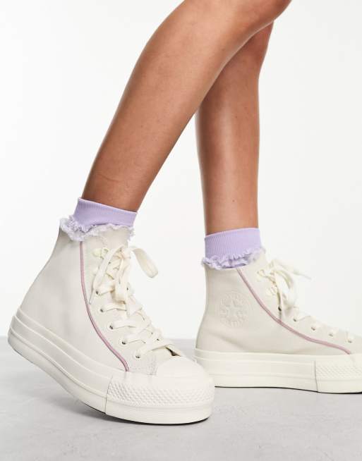 Converse Chuck Taylor All Star Lift platform sneakers in off-white with  lilac detail