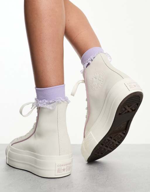 Converse Chuck Taylor All Star Lift platform sneakers in off-white with  lilac detail