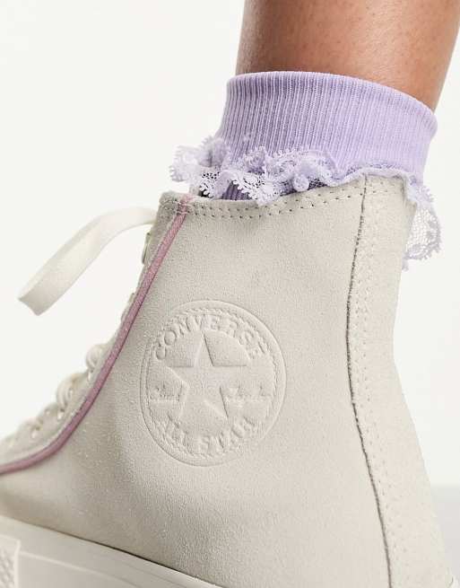 Converse Chuck Taylor All Star Lift platform sneakers in off-white with  lilac detail