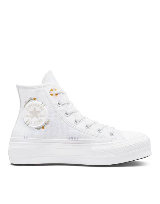 Converse Chuck Taylor All Star Lift platform sneakers with floral embroidery in white WHITE