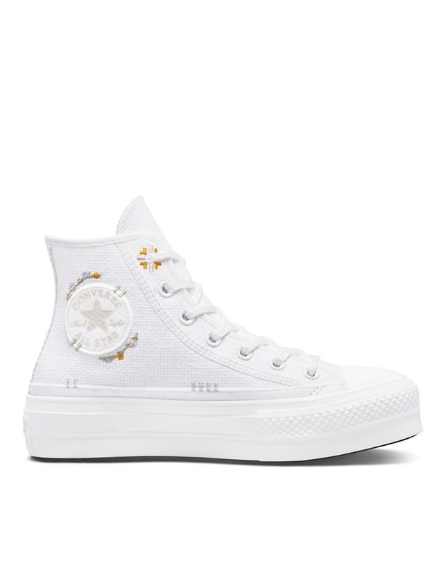 Converse Chuck Taylor All Star Lift platform sneakers with floral embroidery in white