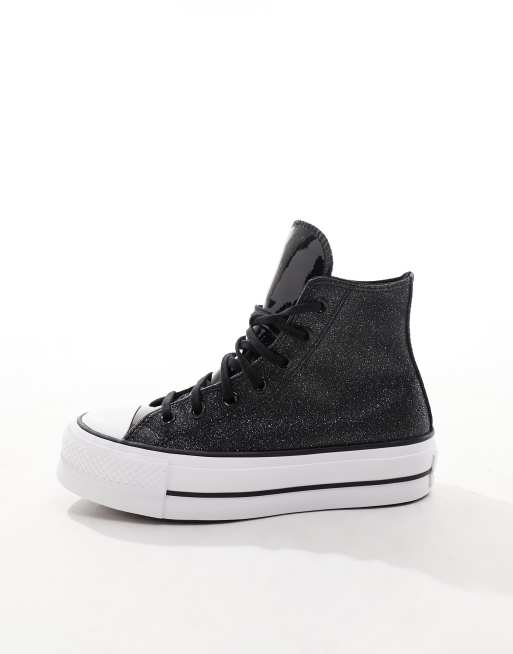 Converse Chuck Taylor All Star Lift platform sneakers with glitter in black ASOS