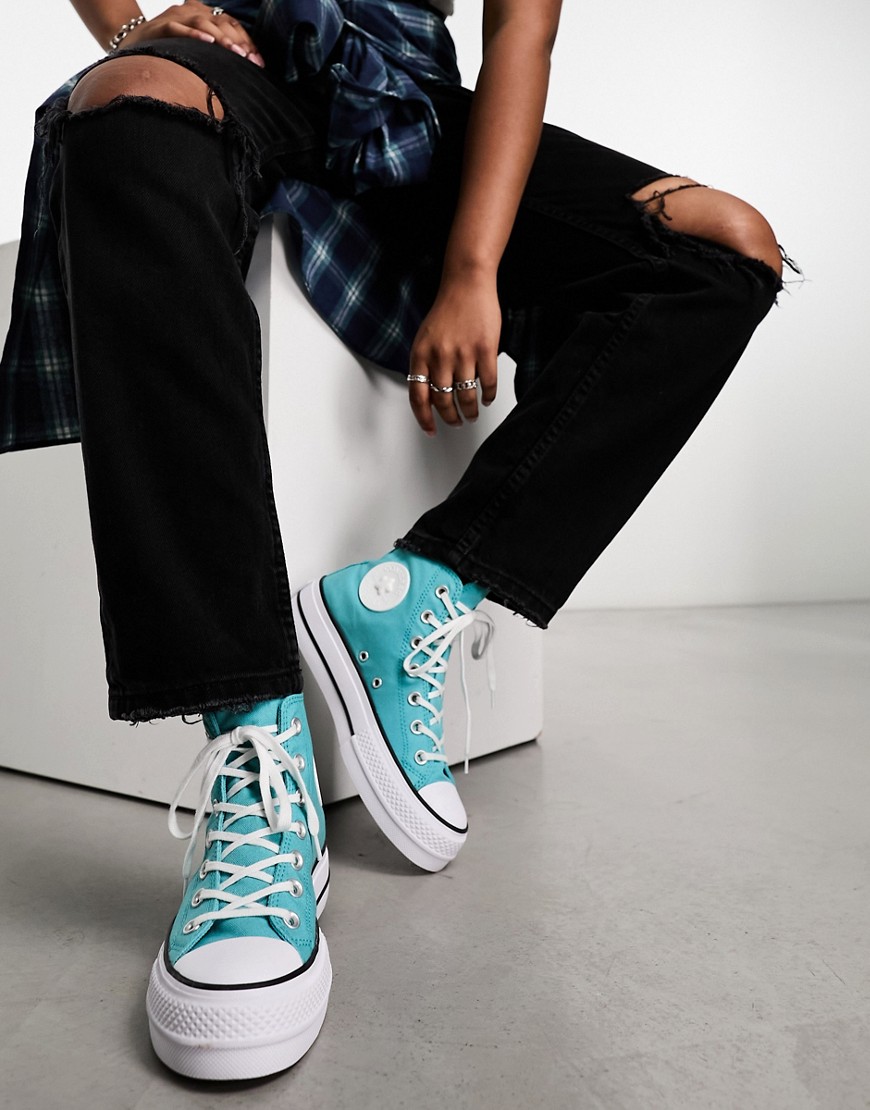 Converse Chuck Taylor All Star Lift Platform Sneakers With Star Gems In Green