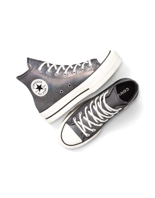Converse Chuck Taylor All Star lift platform sparkle sneakers in black/black/egret, 3 of 4