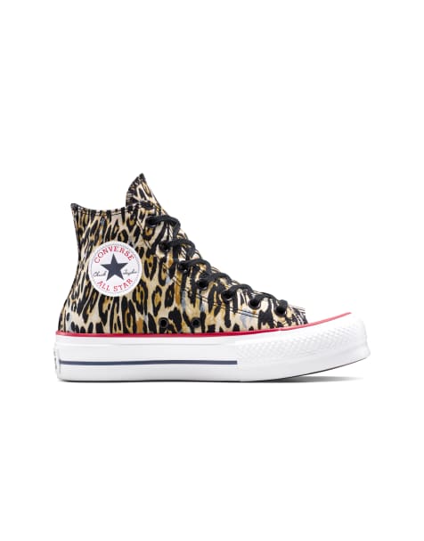 Converse – Chuck Taylor All Star Lift – Sneaker in Schwarz/Weiß/Rot mit Leopardenmuster und Plateausohle - view 1