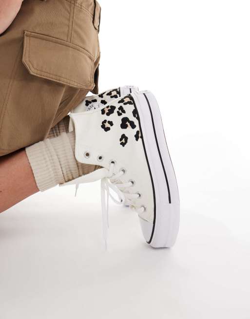 Converse Chuck Taylor All Star Lift sneakers in ecru and leopard