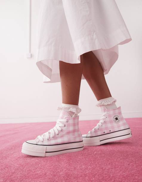 Converse Chuck Taylor All Star Lift sneakers in white and pink checkerboard - view 1