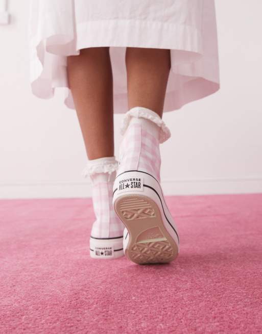 Converse Chuck Taylor All Star Lift sneakers in white and pink checkerboard, 2 of 5