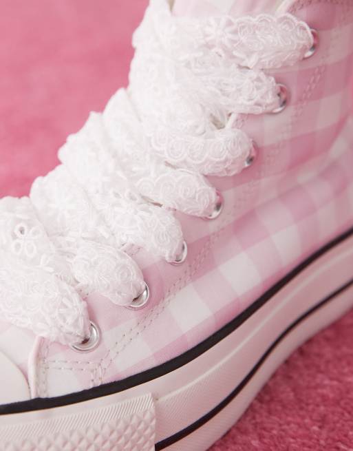 Converse Chuck Taylor All Star Lift sneakers in white and pink checkerboard, 3 of 5